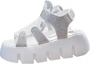 [Cubicbee] Women's Rhinestones Mesh Thick Sole Orthopedic Sport Sandals,Adjustable Strap Fish Mouth Breathable Soft Sole Comfy Beach Sandals Sneakers