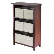 Winsome Verona 3m Walnut Storage Shelf 6 Foldable Beige Fabric Basket - 94881