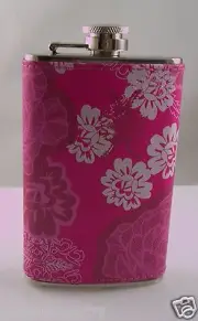 Pink White Hawaiian flower print stainless steel Flask purse size 5 oz Hawaii