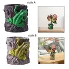 Flowerpot Plant Pot with Frog Statue Tabletop Ornament Versatile 3.9x3.9inch