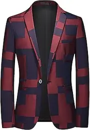 [JEShifangjiusu] Mens Slim Fit Embroidery Tuxedo Dress Suit Jacket Dinner Formal Prom Suit Blazer Stylish Sport Coat, Red, XL