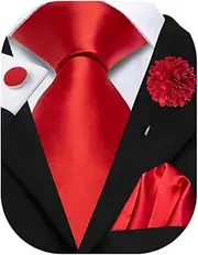 [Hi-Tie] Mens Zipper Tie Set Lapel Pin Pocket Square And Cufflinks Formal Business Wedding Adjustable Necktie