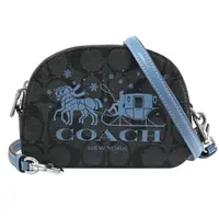 在飛比找momo購物網優惠-【COACH】大馬車LOGO印花皮革迷你斜背包(黑灰/藍)