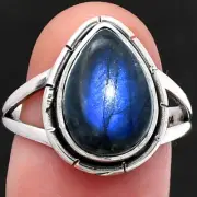 Blue Fire Labradorite - Madagascar 925 Sterling Silver Ring s.8.5 Jewelry R-1012