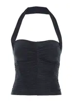 Knwls Ruched Halterneck Stretch-jersey top - Navy - M (UK12 / M) M (UK12 / M)