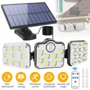 138 LED Solar Motion Sensor Light 3 Head Garden Outdoor Wall Security Flood Lamp