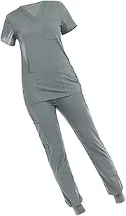 [Oshhni] Women Scrubs Set Female Scrub Set Short Sleeves V Neckline Soft Nurse Workwear Top and Pants for SPA Cosmetology Beauty Salon