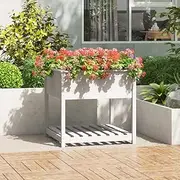 Raised Garden Bed, Elevated Planter Box Plant Container with Shelf White 82.5x82.5x81 cm Solid Wood Pine