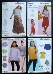 Uncut Simplicity Sewing Pattern Lot of 4 Womens Tops Skirts