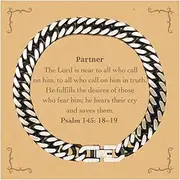 [Generic] Partner Cuban Link Chain Bracelet Inspirational Psalm 145: 18-19 Engraved Gifts for Christmas Holidays and Graduation Events, Small, Silver Plated Zinc, Cubic Zirconia
