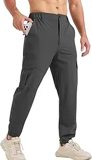 [Surenow] Men's Lightweight Hiking Pants Slim Fit Stretch Joggers Golf Cargo Work Pants for Men Quick Dry Travel Outdoor Pants