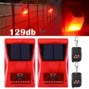 2x Solar Alarm Strobe Light Lamp Motion Sensor Waterproof Sound Security Outdoor