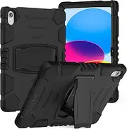 JSUSOU iPad 10th/11th(A16) Generation Case Cover 2022/2025 | iPad 10.9 Inch A2757/A2777 Case | Hybrid Heavy Duty Shockproof Rugged Protective Drop Cover W/Stand for iPad 10 2022 | Black