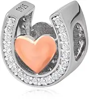 [ARTCHARM] Horseshoe Lucky Charms-Rose Gold Plated Love Charm Beads Cubic Zirconia Stones fit Women Pandora Bracelets