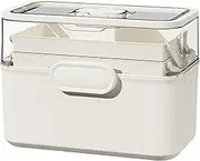 First Aid Box, Three-Layer Folding Multipurpose Medicine Storage Box with Safety Buckle & Removable Tray, Dustproof & Portable for Office and Travel-