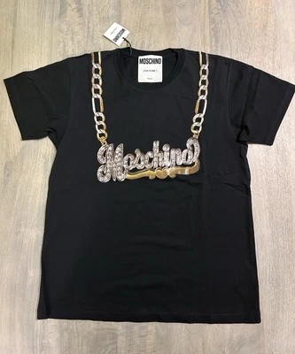 Moschino Jeremy Scott Black T Shirt Necklace Print Subway Collection 2020 Large
