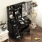 Black Dressing Table With LED Sliding Mirror & Stool Storages Makeup Vanity Desk