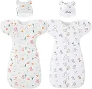AGrape 2 Pack Baby Swaddle,Nursery Swaddles,Baby Sleep Sack,Organic Cotton Sleeping Bag for Baby,Soft Nueborn Swaddle, Newborn Sleep Sack,Anti-Startle swaddling,2 Way Zip (White, Newborn（2.2~3.8Kg）