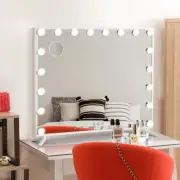 Vanity Makeup Mirror With LED Light Touch Control Stable Metal Base Wall Mirrors