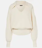 [Joseph] Joseph Wool, cashmere, and silk polo sweater AU 16 white