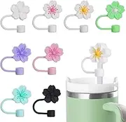 8 Pcs 0.4in/10mm Diameter Silicone Straw Covers Cap, Hianjoo Cute Cup Straw Toppers Accessories Compatible with Stanley 30&40 Oz Cup, Reusable Dust-Proof Begonia Flower Drinking Straws Cover