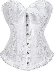 Women's Overbust Sweetheart Lace Up Plastic Bones Corset Bustier Top White L