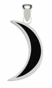 New 0.925 Sterling Silver Magick Crescent Moon Pendant with Black Onyx