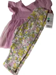 Carters Baby Girl Tulie Overlay Short Sleeve Top and Floral Leggins Set 9 Month