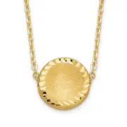 14K Yellow Gold Brushed Polished & D/C Circle Necklace