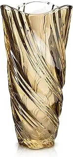 Eternal Living Large Glass Flower Vase with Spiral Design Thick Crystal for Home Decor, Ambar Color with High Reflecting Finish, 11.5”