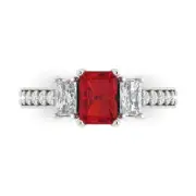 1.82 ct Emerald Cut Round 3 stone Tourmaline Promise Wedding Ring 14k White Gold