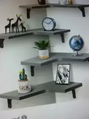 Fixwal Corner Floating Wall Mounted Corner Shelf Unit of 5, Gray/Blk Supports