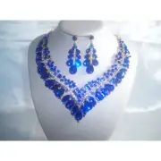 Blue rhinestone necklace, statement bridal MOB drag queen prom party necklace