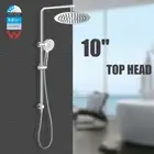 Round Twin 10" Shower Head Set Wall Arm 3 Mode Handheld Diverter Sliding Rail