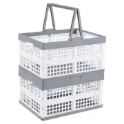 15 L Collapsible Plastic Shopping Basket, 2 Pack Foldable Storage Crates with...