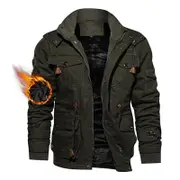 Nevenka Mens Winter Jacket Cotton Fleece Lined Military Coats with Hood-ArmyGreen