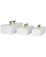 Peyton Lane Set of 3 White Marble Box with Gold Handle NoSize