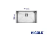 HIGOLD Vante Single Large Bowl Kitchen Sink - R10 Corner - SS 304 Stainless Steel - 750mm - Brushed Finish