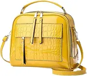 [Brymthy] Patent Leather Handbag Multi Pockets Top-handle Satchels Stone Pattern Shoulder Bags All Around Zipper Crossbody Purse