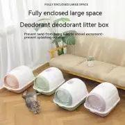 Fully Enclosed Large Cat Litter Box with Door Pet Cat Toilet Splash-Proof Deodor
