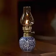 TT-YED Ceramic Classic Retro Kerosene Lamp, Split Kerosene Lamp with Glass Shade, Flame Regulator, Portable Indoor Oil Lamp Ornament, Emergency Light for Home Wedding Decoration
