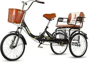 Three Wheel Bike, Adult Tricycle 20 Inch Three Wheel Bike with Shopping Basket Trike Bike Bicycle for Picnic Shopping Work Men & Women Cycling Pedalling