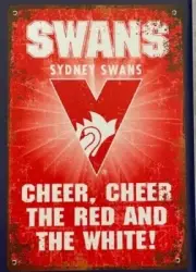 AFL SYDNEY SWANS REPLICA TIN SIGN STATIC CLING 30 CM X 45 CM B/ NEW