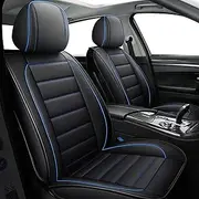 CAPITAUTO Leather Car Seat Covers, Waterproof Faux Leatherette Cushion Cover for Cars SUV Pick-up Truck Universal Fit Set for Auto Interior Accessories (Black&Blue Full Set)
