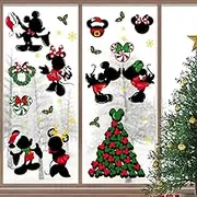 Yovkky Merry Christmas Window Clings, 2025 New Year Christmas Xmas Tree Green Red Stickers Decals Decor, Peppermint Candy Wreath Winter Snowflakes Holiday Party Home Kitchen Decorations