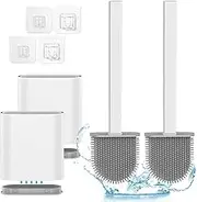 Vivva 2 Pack Toilet Brush with Holder Set, One Piece Design Handle, Leakproof Base, Silicone Bathroom Toilet Bowl Brush Set, No Scratch Soft Toilet Cleaner Brush (White)