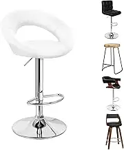 ALFORDSON 2pcs Bar Stool PU Leather Kitchen Barstools with Swivel Seat in 53.5-74.5cm Adjustable Seat Height Home Counter Dining Chairs with Footrest & Floor Protector (Ovadia White)