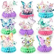 Butterfly Honeycomb Centerpieces, 9 Pcs Butterfly Honeycomb Table Centerpiece, Butterfly Baby Shower Party Honeycomb & Butterfly Themed Honeycomb Centerpiece, for Floral Butterfly Birthday Decorations
