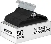 Coat Hangers Velvet 50-Pack Black with Silver Hooks, Non-Slip Hanger for Clothes, Camisole, Robes, Dress & Skirt, Top, Suit, Shirt & Pants, Jackets Coathangers