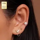 14K REAL Solid Gold Flower CZ Ear Piercing Internal Cartilage Daith Helix 18G